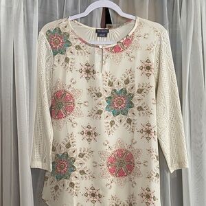 Van Heusen Cream Blouse with Floral Accents